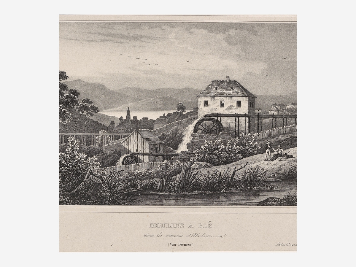 An incredible snapshot in time, a lithograph of the original Derwent Distillery on the banks of the Hobart Rivulet in what was then known as Van Diemens Land | Image: Instagram