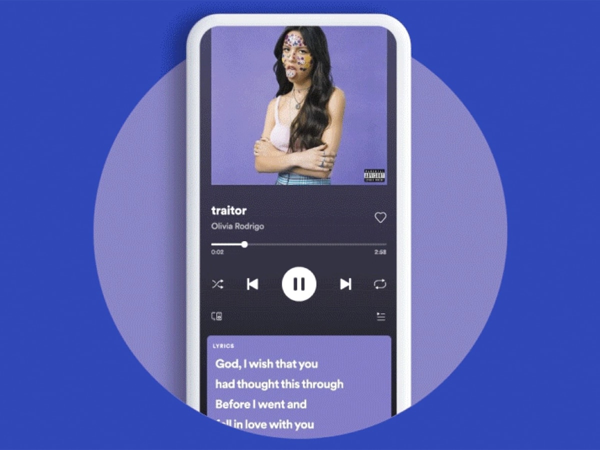 Edited graphic of smartphone showing Spotify app with lyrics
