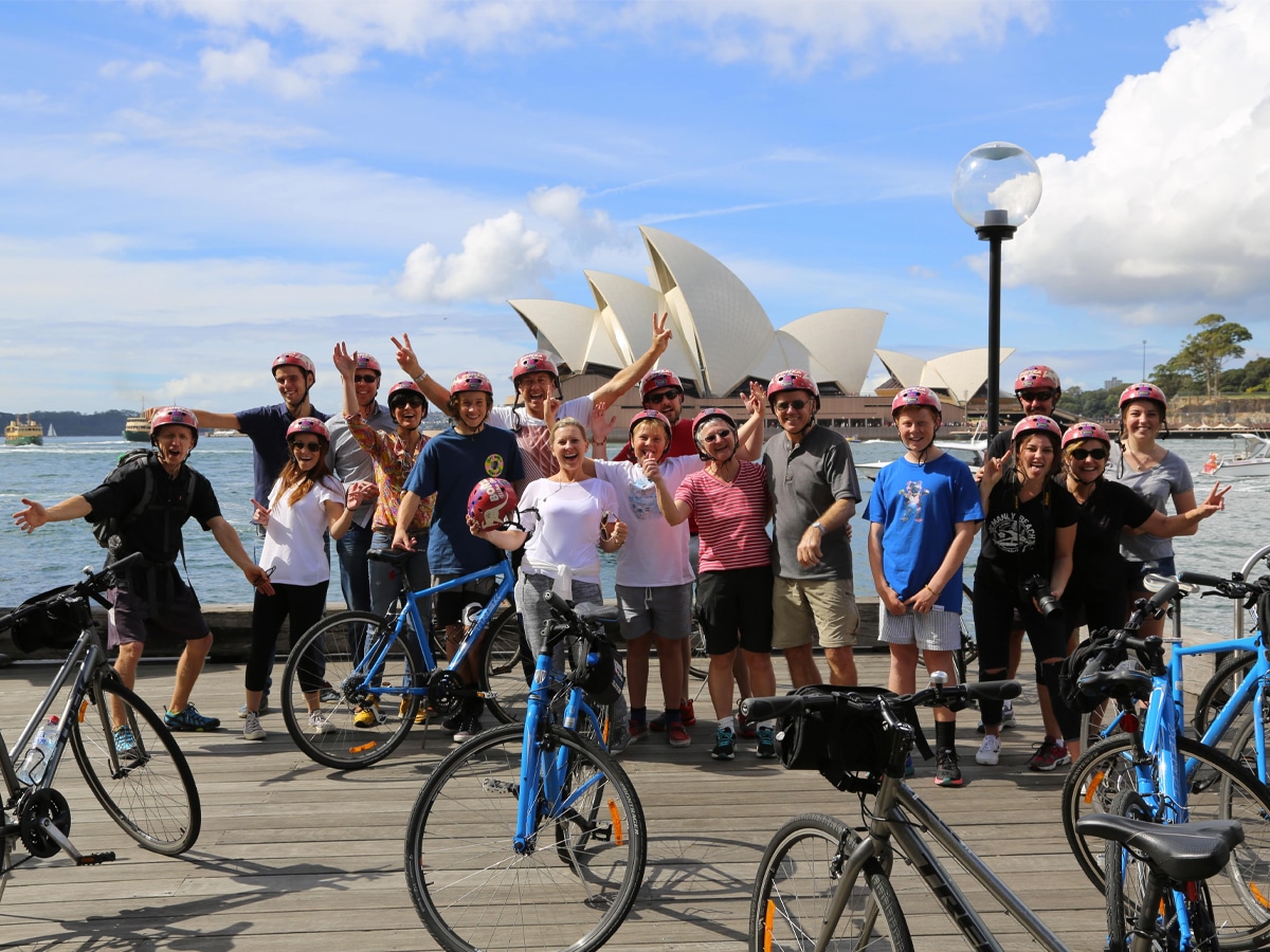 Group photo of bikers near Sydney Opera House