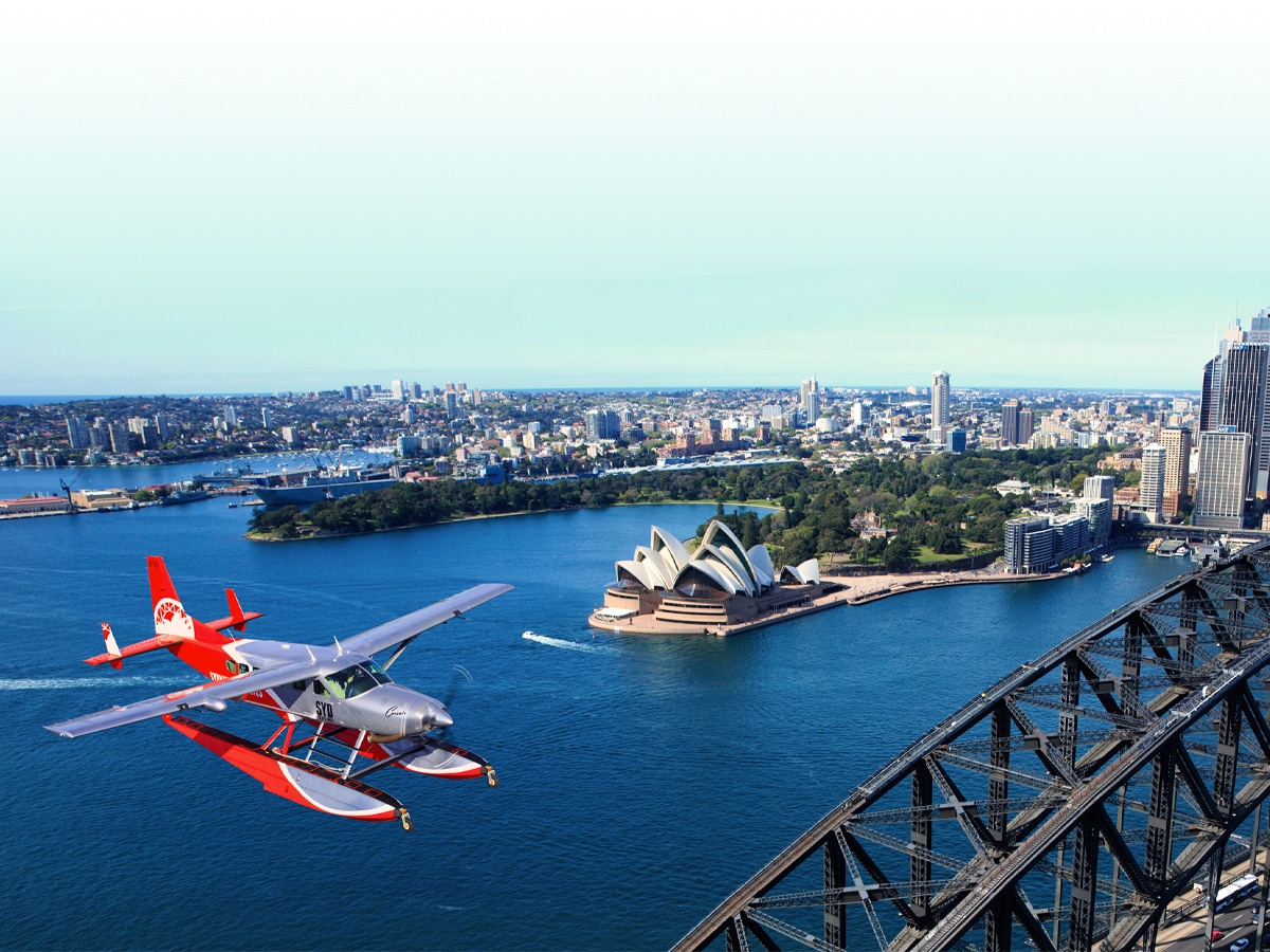 Seaplane flying over Sydney Harbour