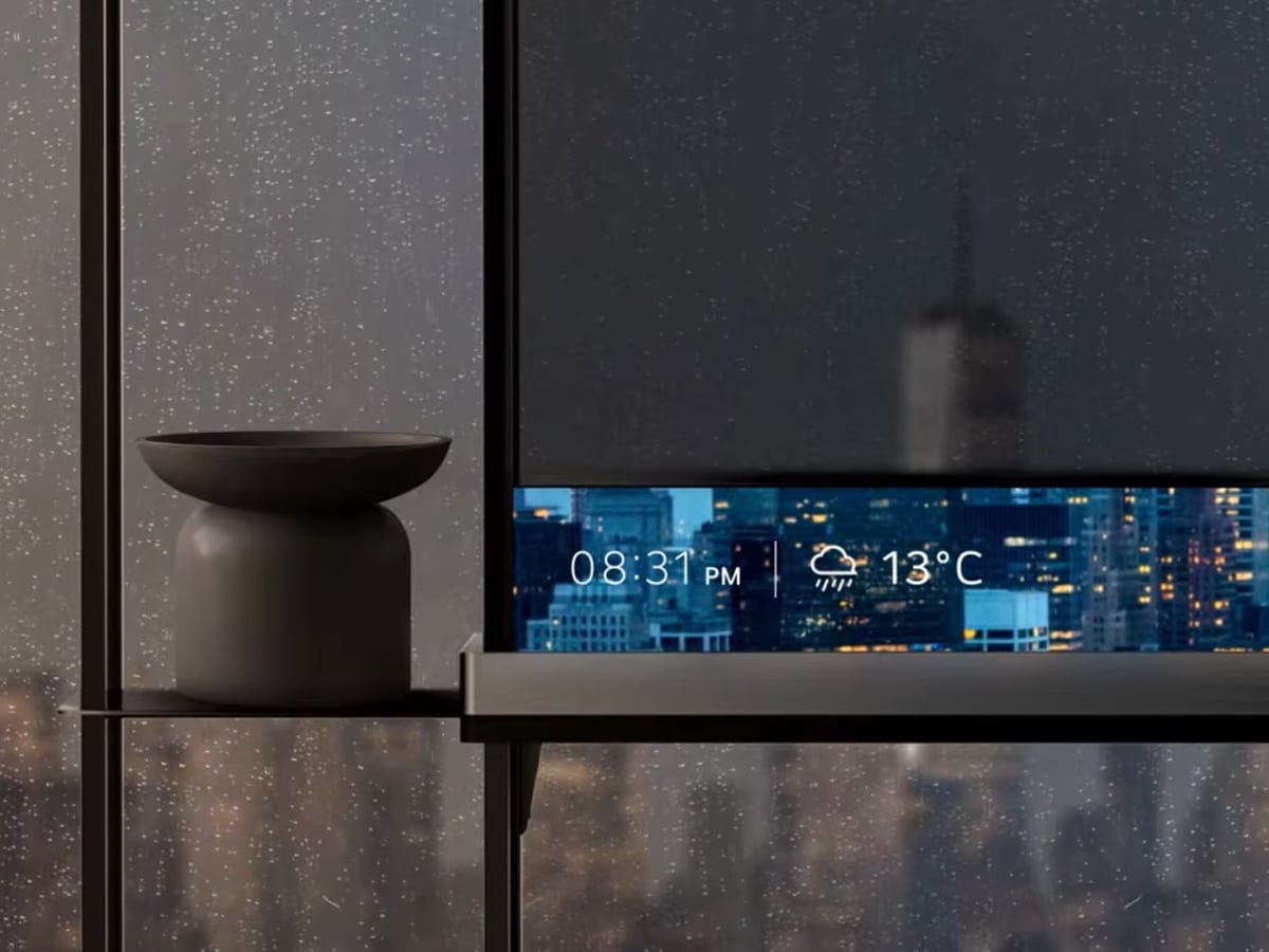 The T-Bar is an information ticker at the bottom of the LG Signature OLED T Transparent TV | Image: LG Australia