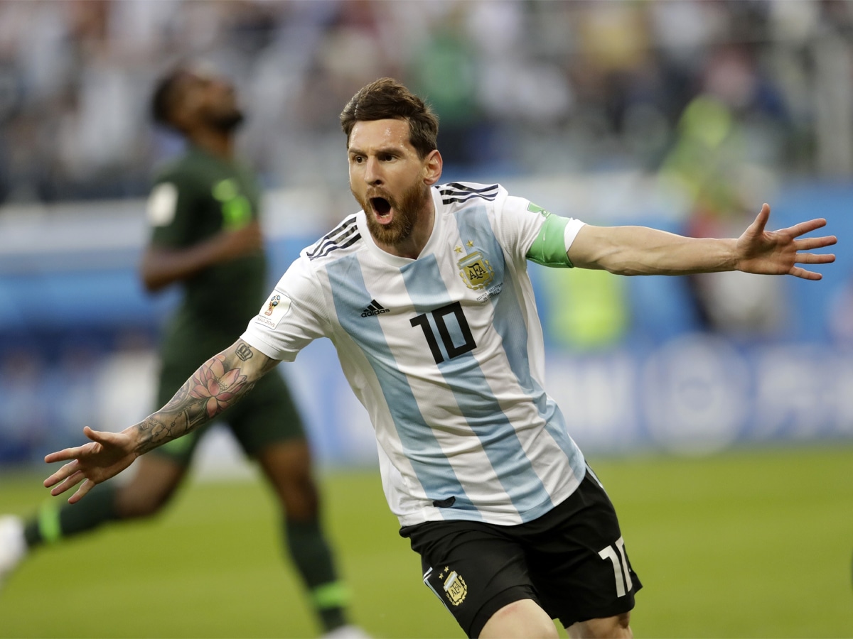 Lionel Messi celebrates scoring