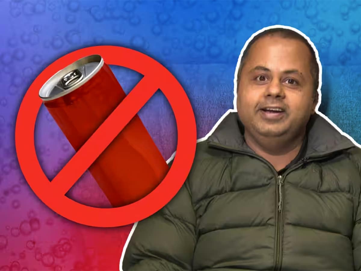 Edited image of Rohit Roygre with a cancelled fizzy drink graphic