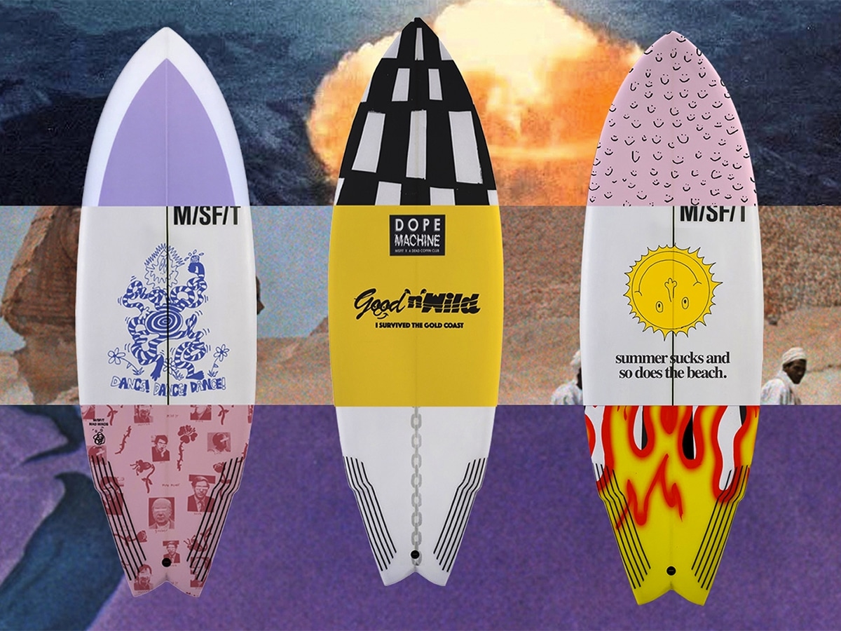 Edited image of three Misfits Shapes Custom Surfboards