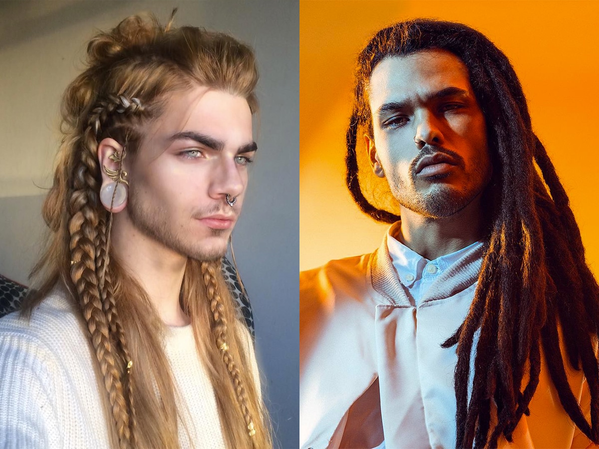 Collage of two images of men with braids/long dreadlocks hairstyle