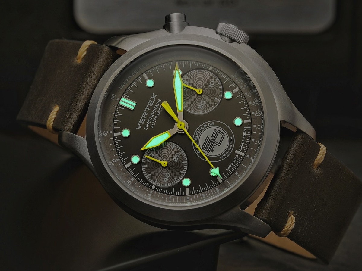 Vertex watch with dark brown strap