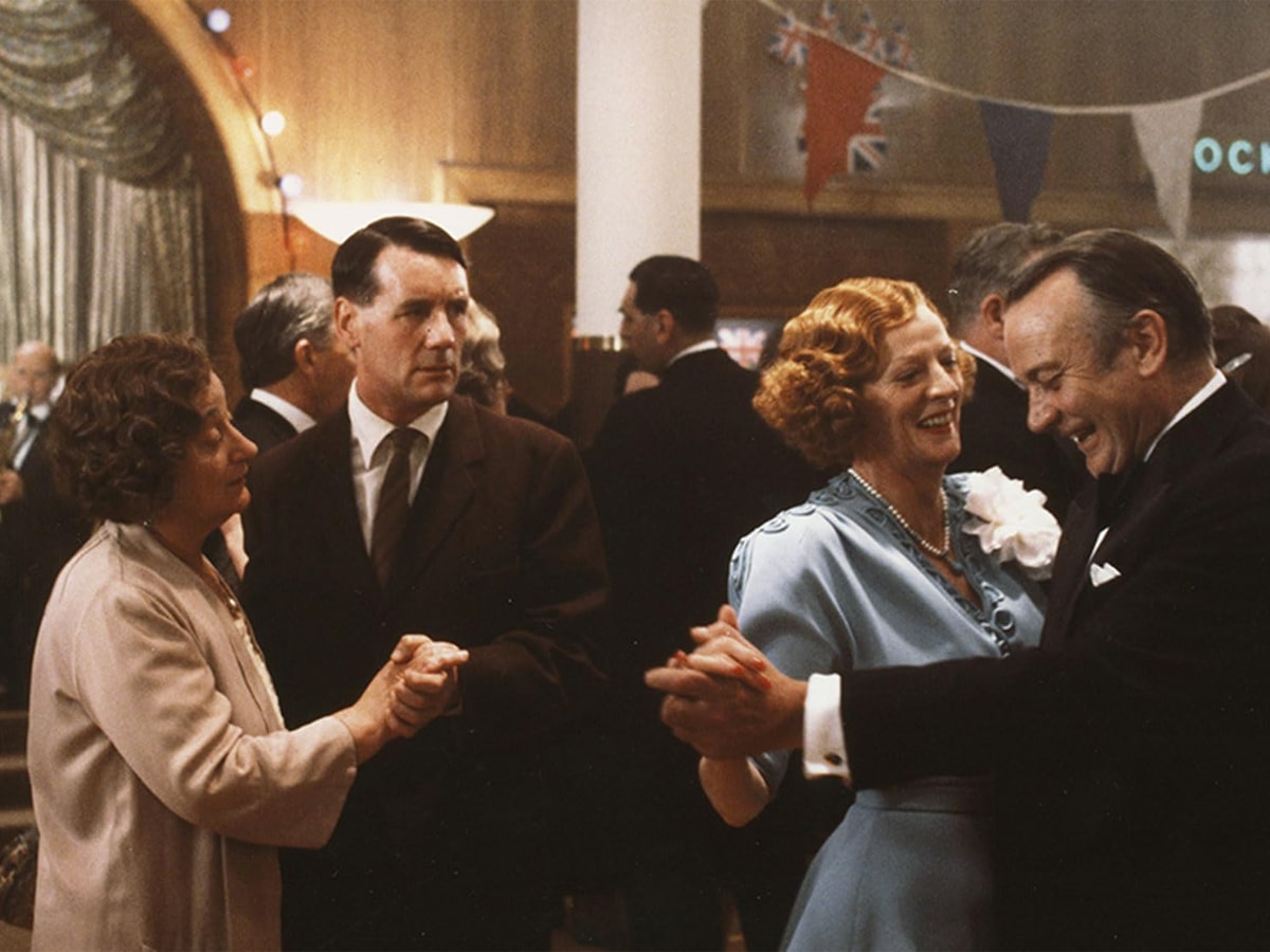 Denholm Elliott, Michael Palin, Maggie Smith, and Liz Smith in ‘A Private Function’