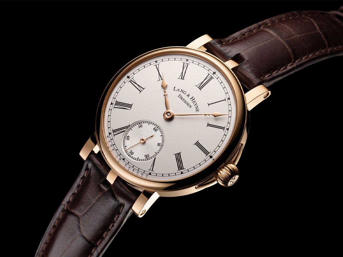 Lang & Heyne gold watch with brown leather strap