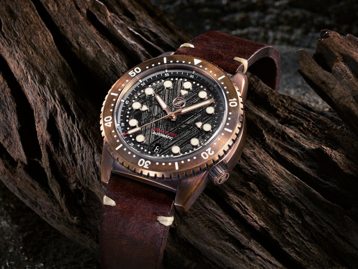 Zelos bronze watch with brown leather strap
