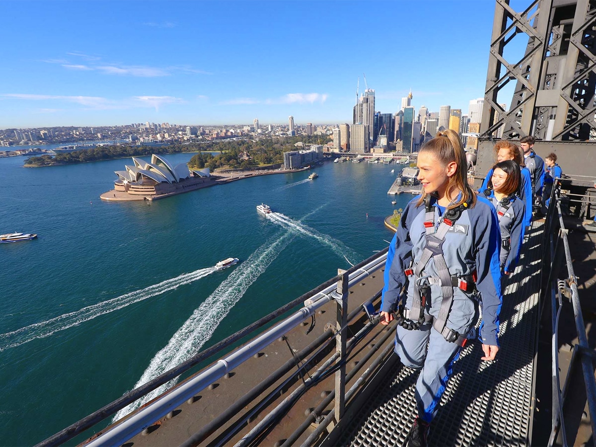 Group of people climbing Sydney Harbour Bridge