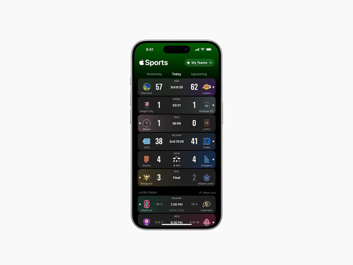 Apple Sports app showcases live scores in NBA, NHL, NCAA and MLS | Image: Apple