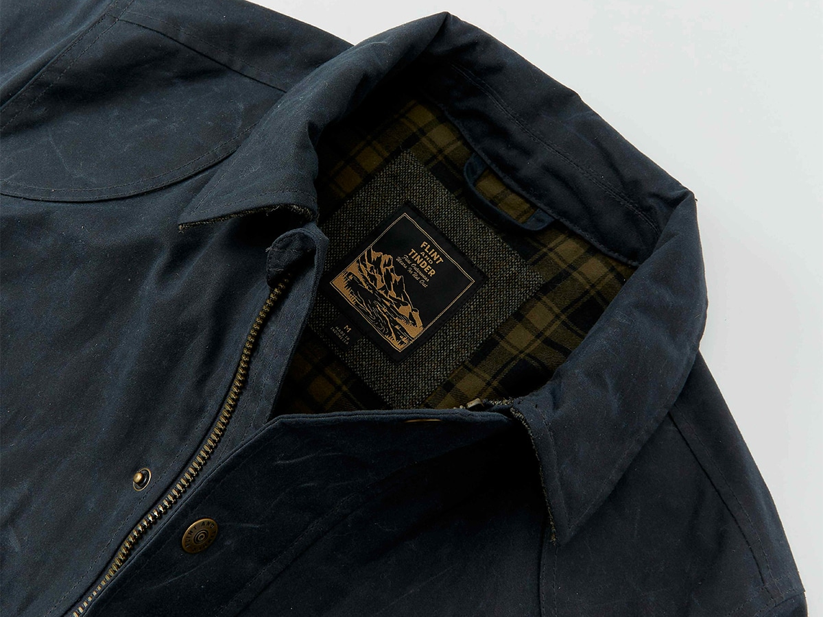 Flint and tinder flannel lined waxed hudson jacket details 2
