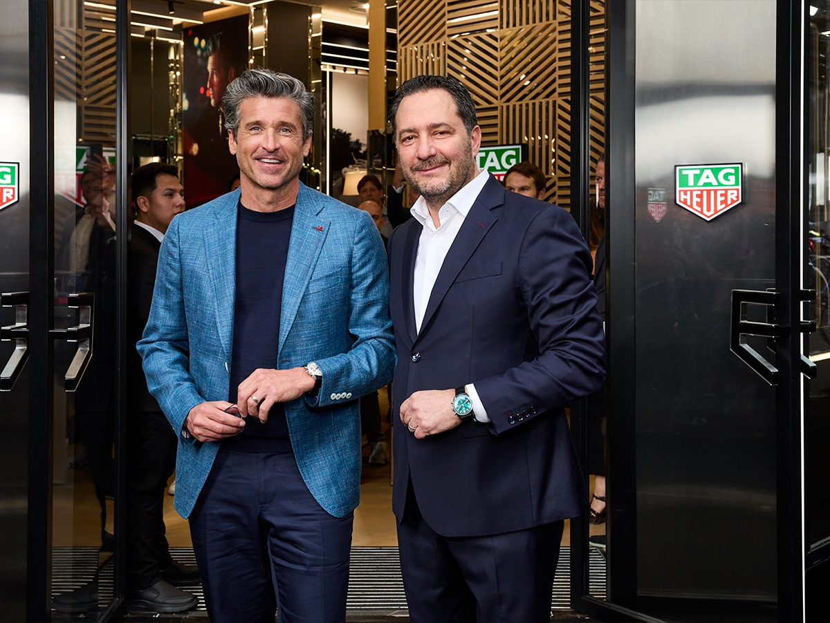 TAG Heuer brand ambassador patrick Dempsey with CEO Julian at the opening of the new Sydney boutique | Image: TAG Heuer