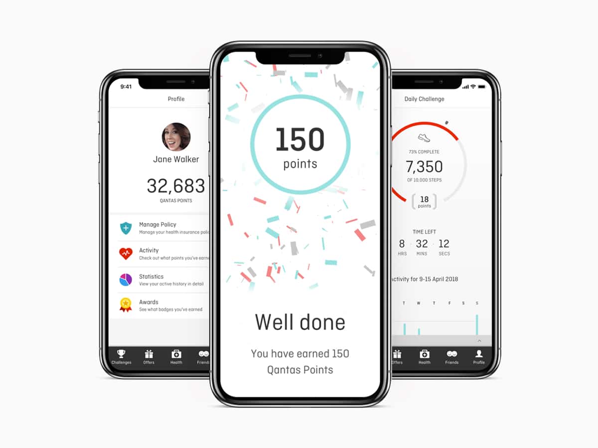 Edited image of phones showing Qantas Wellbeing App