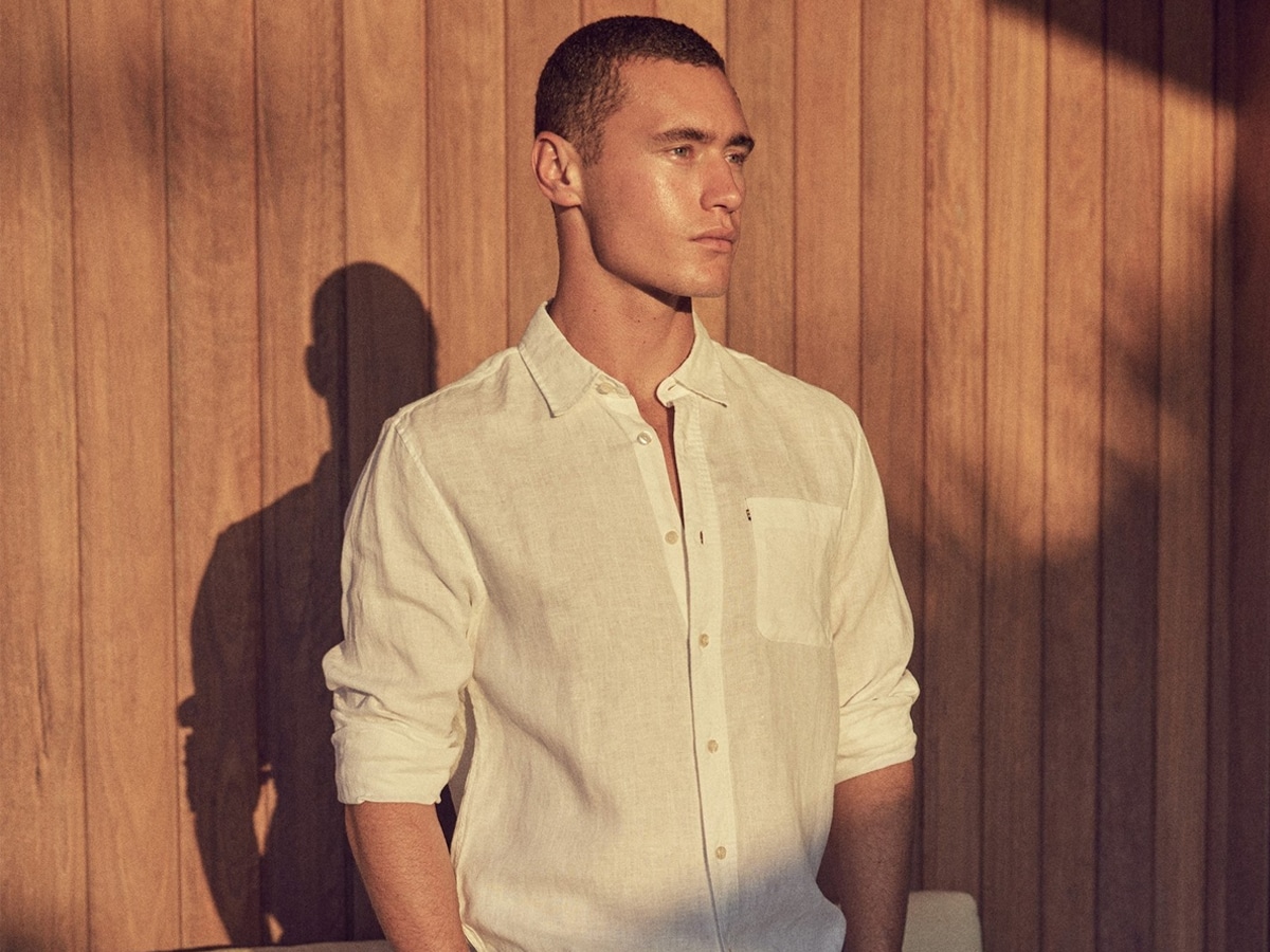 Male model in a white long sleeves shirt