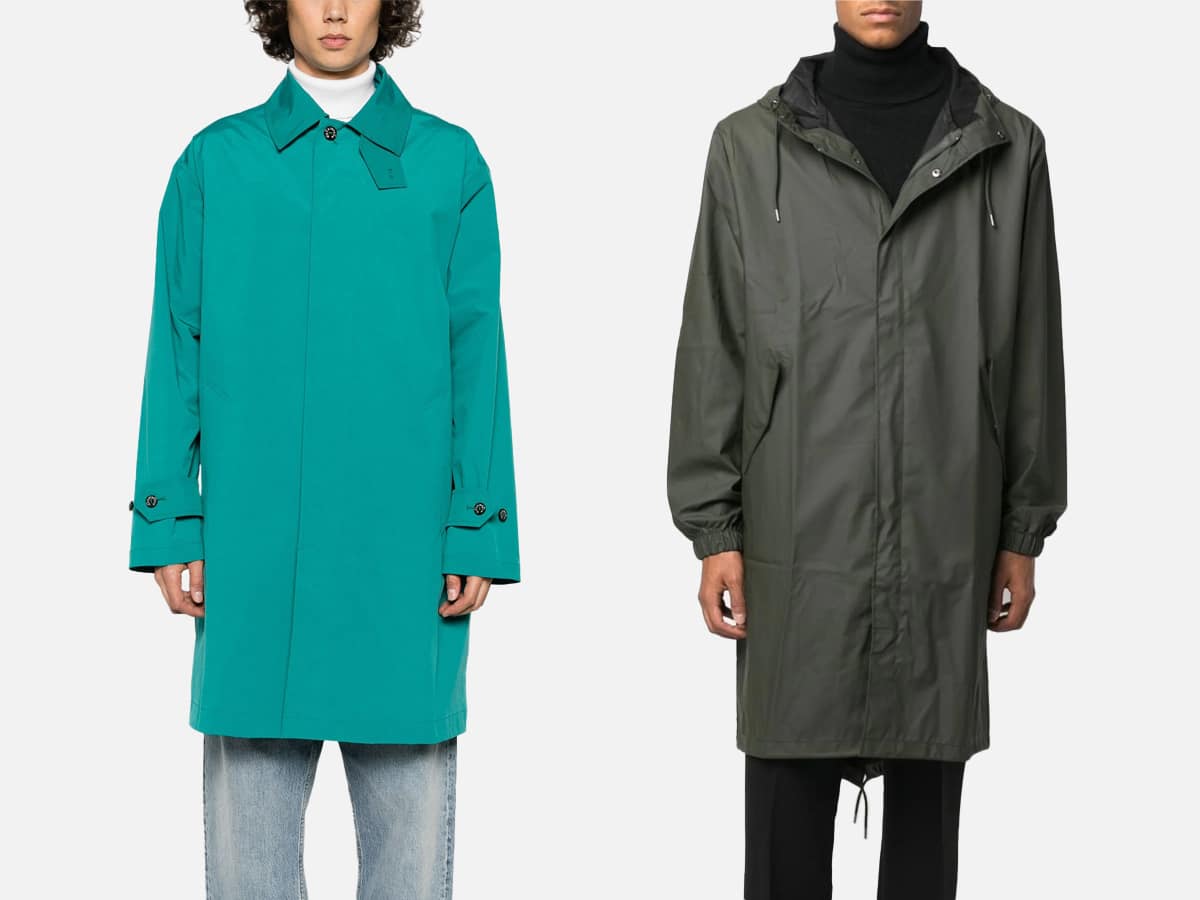 Male models in rain coats
