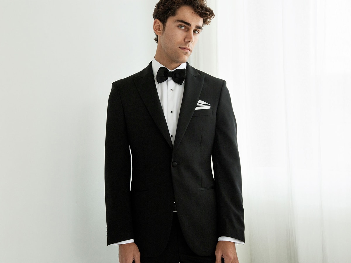 Male model in a black and white suit