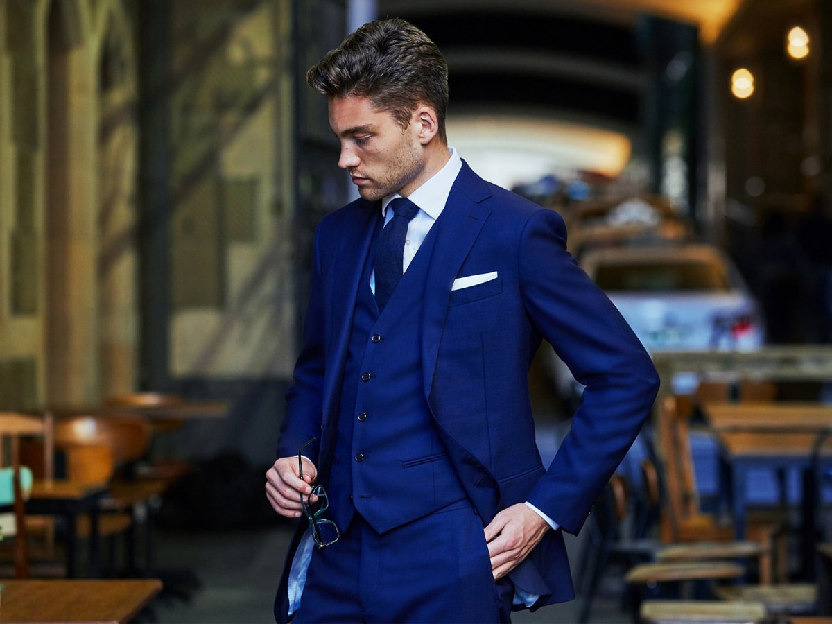 Male model in a blue suit