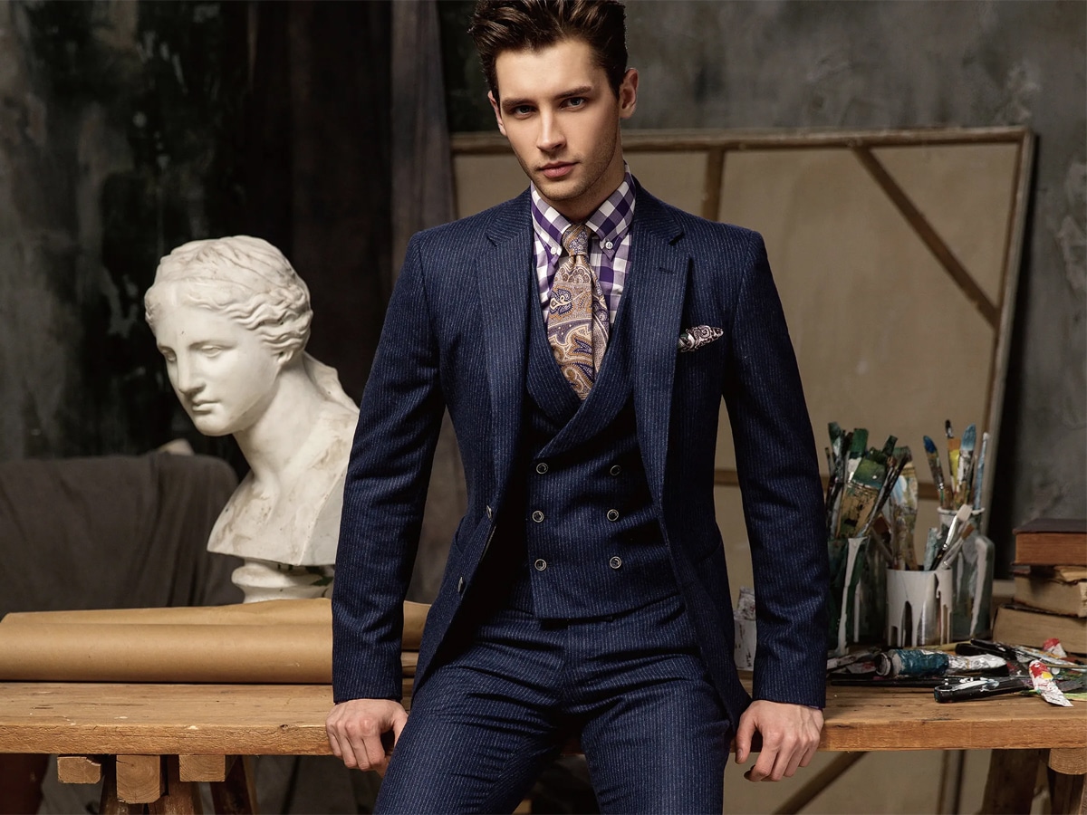 Male model in a patterned suit