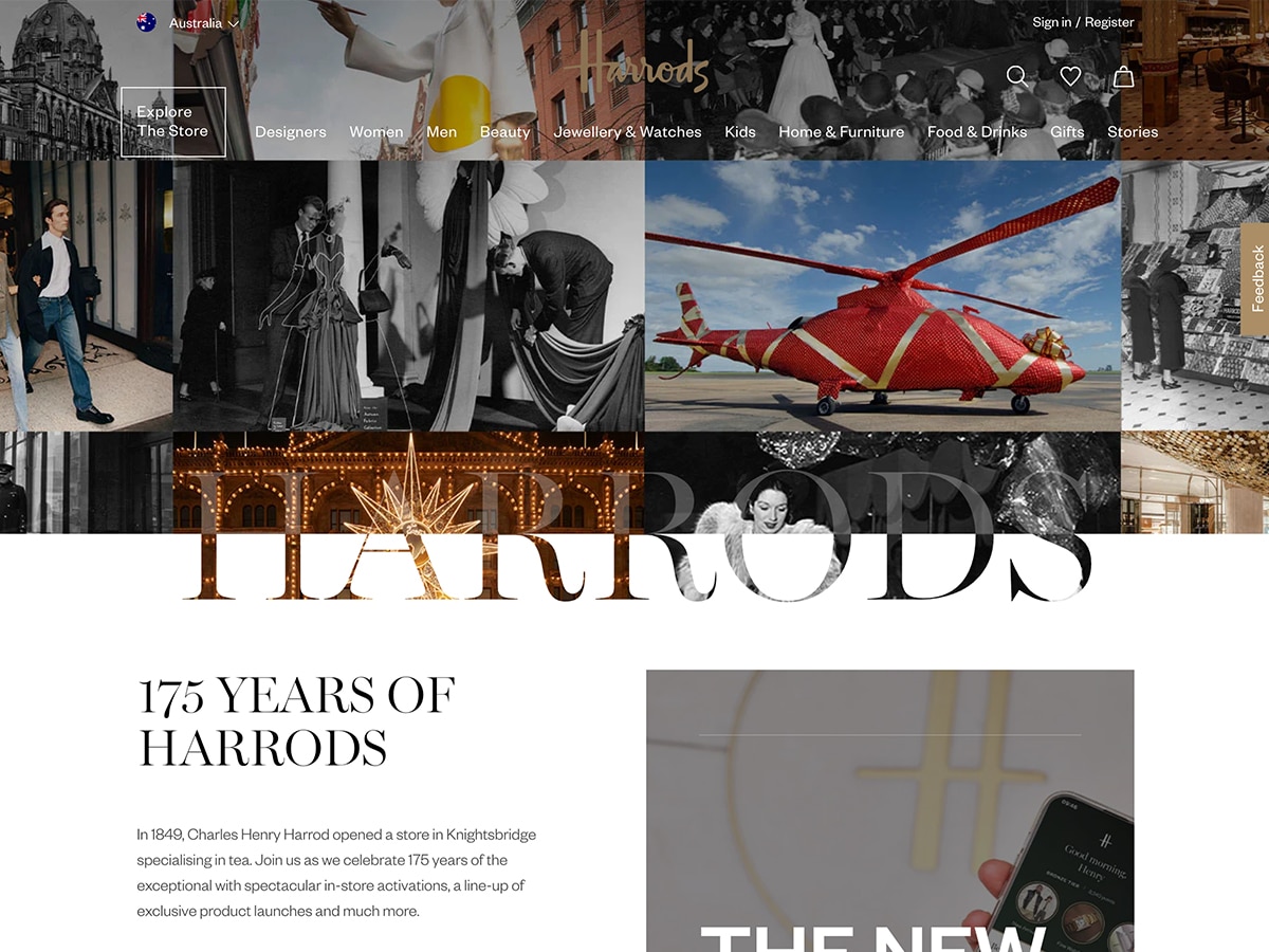 Harrods website homepage screenshot