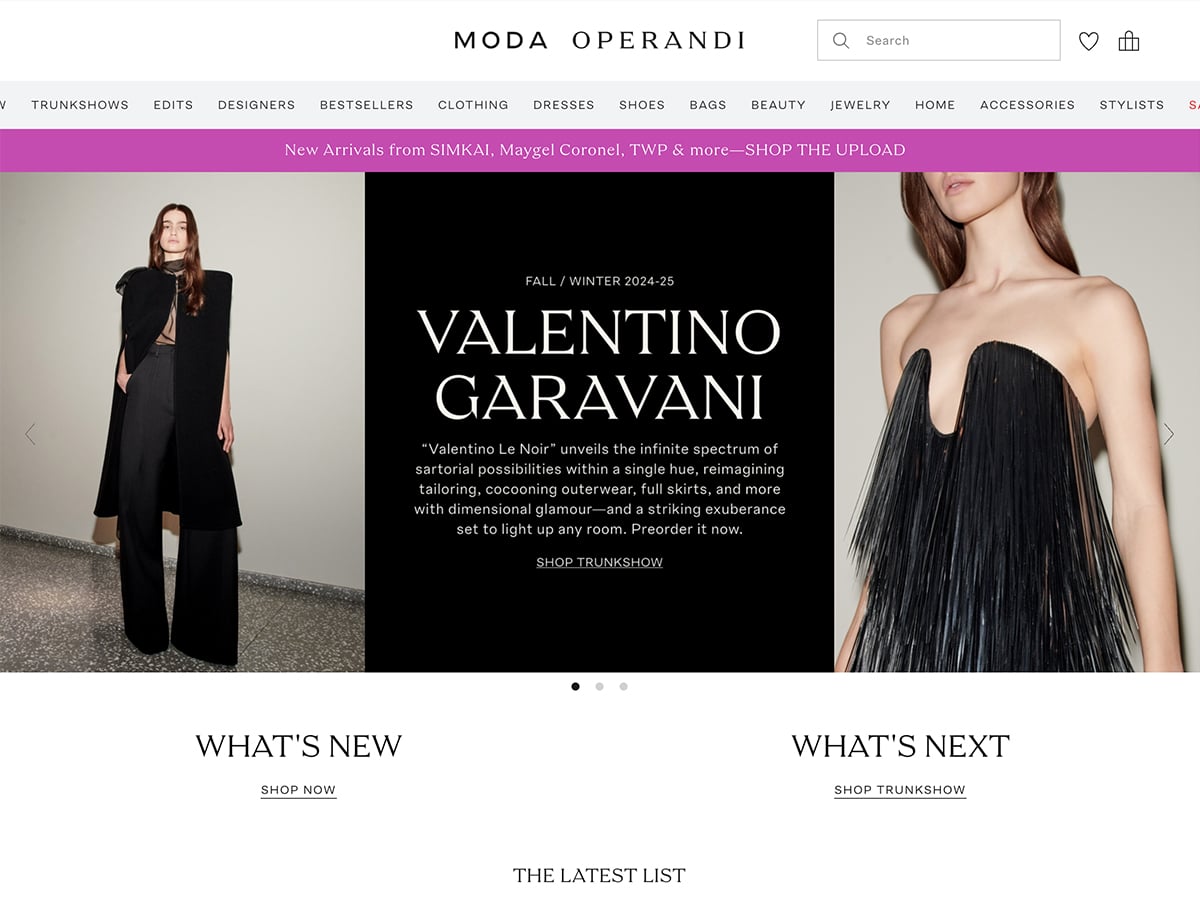 Moda Operandi website homepage screenshot