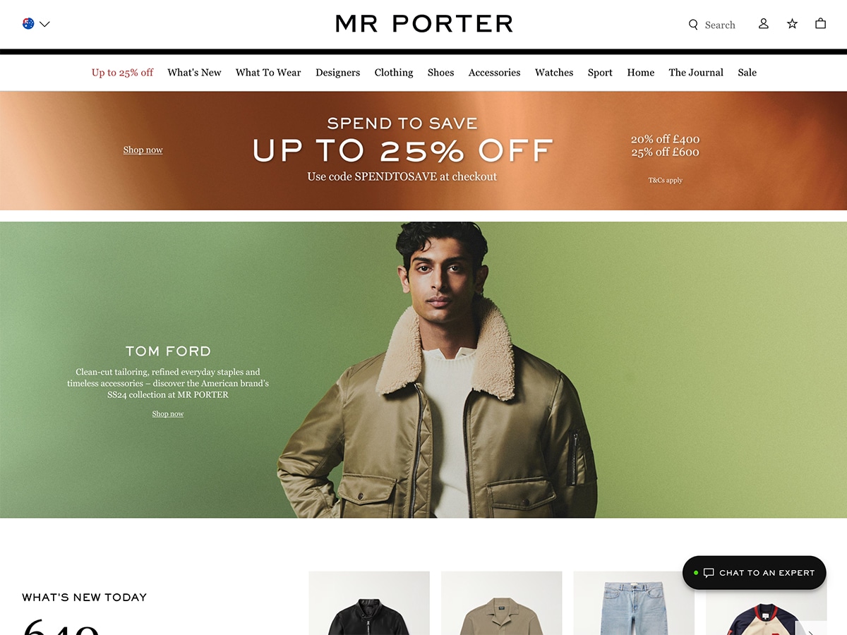 Mr Porter website homepage screenshot