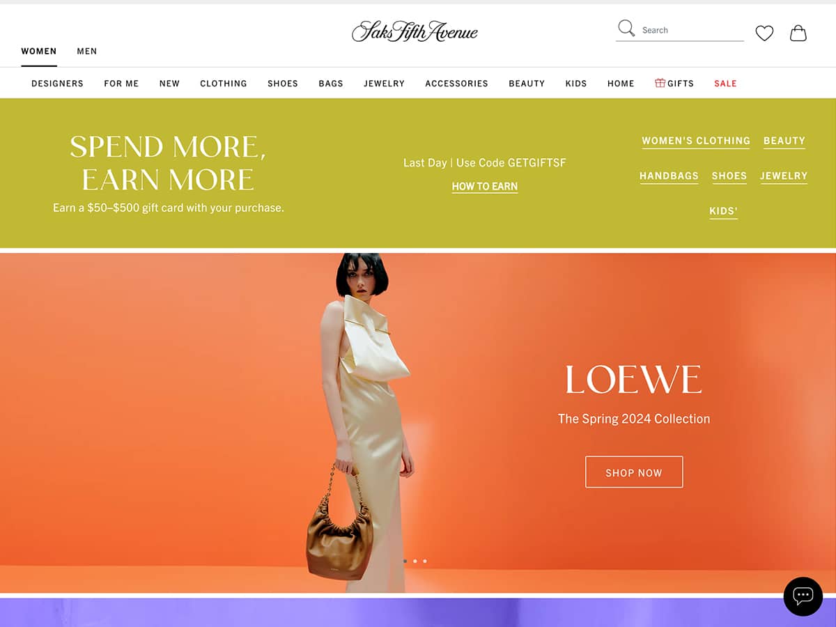 Saks Fifth Avenue website homepage screenshot
