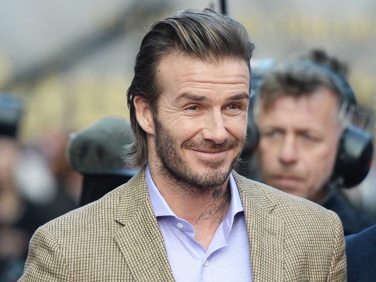 David Beckham with a slicked-back hairstyle