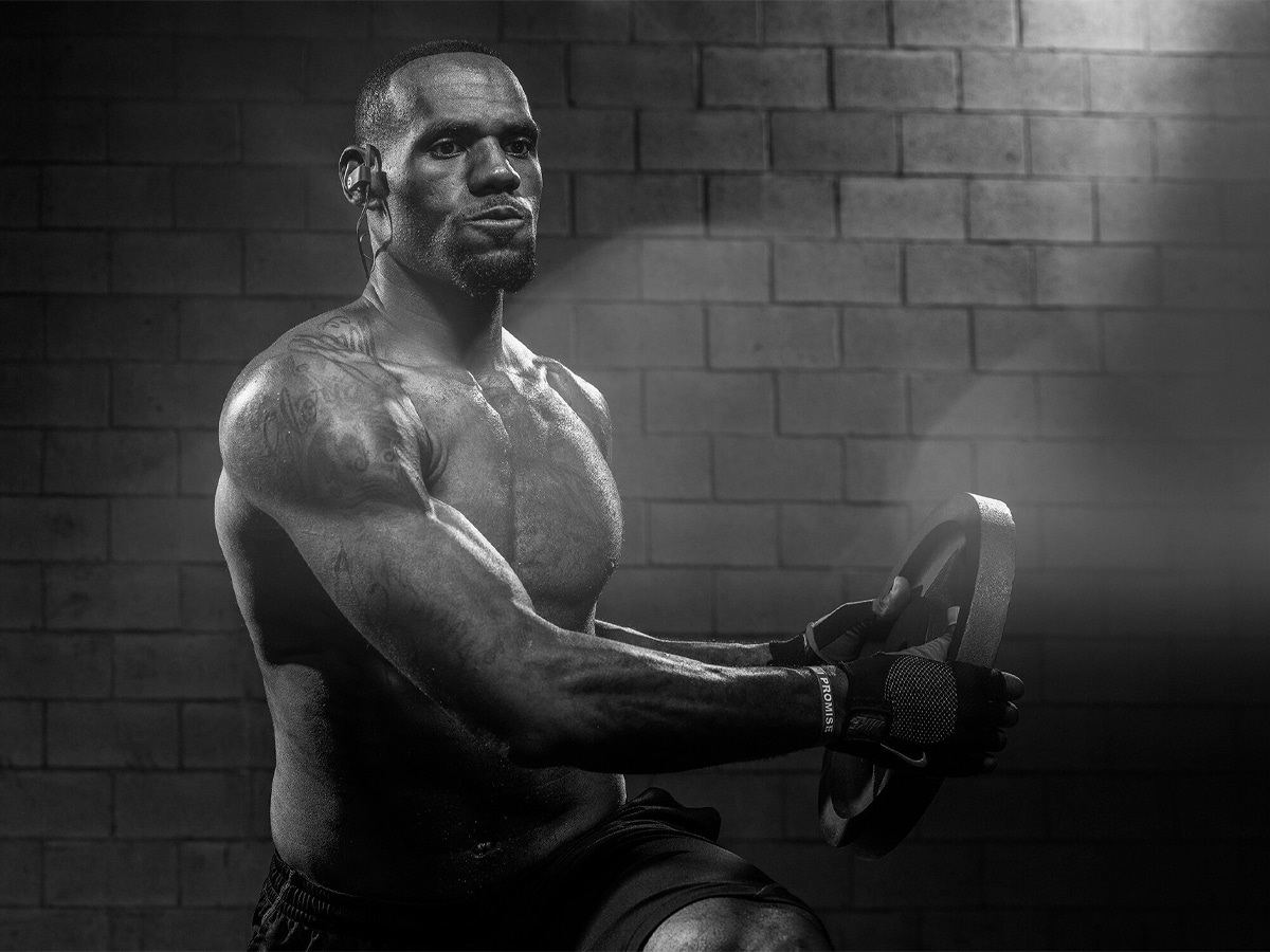 LeBron James working out with weights