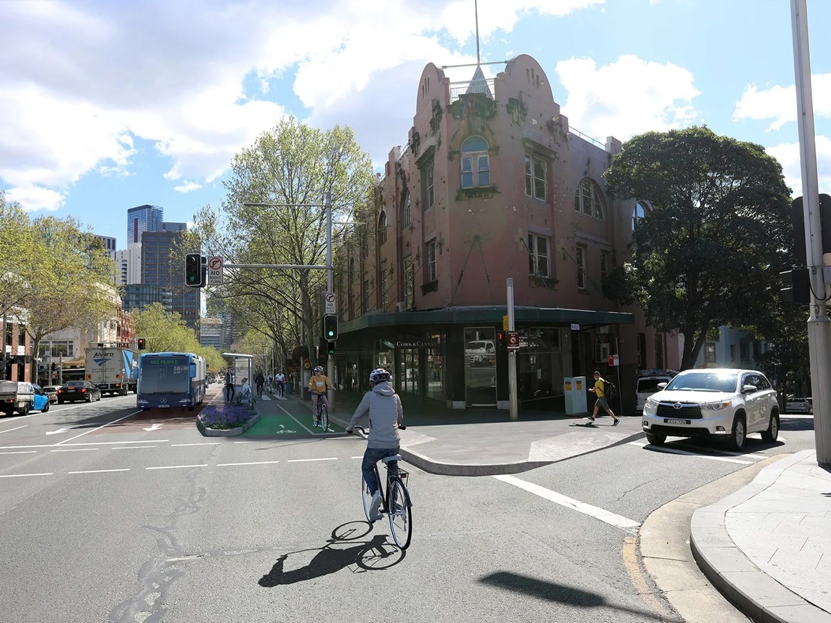 Artist's impression of the Oxford Street west cycleway upgrade | Image: City of Sydney