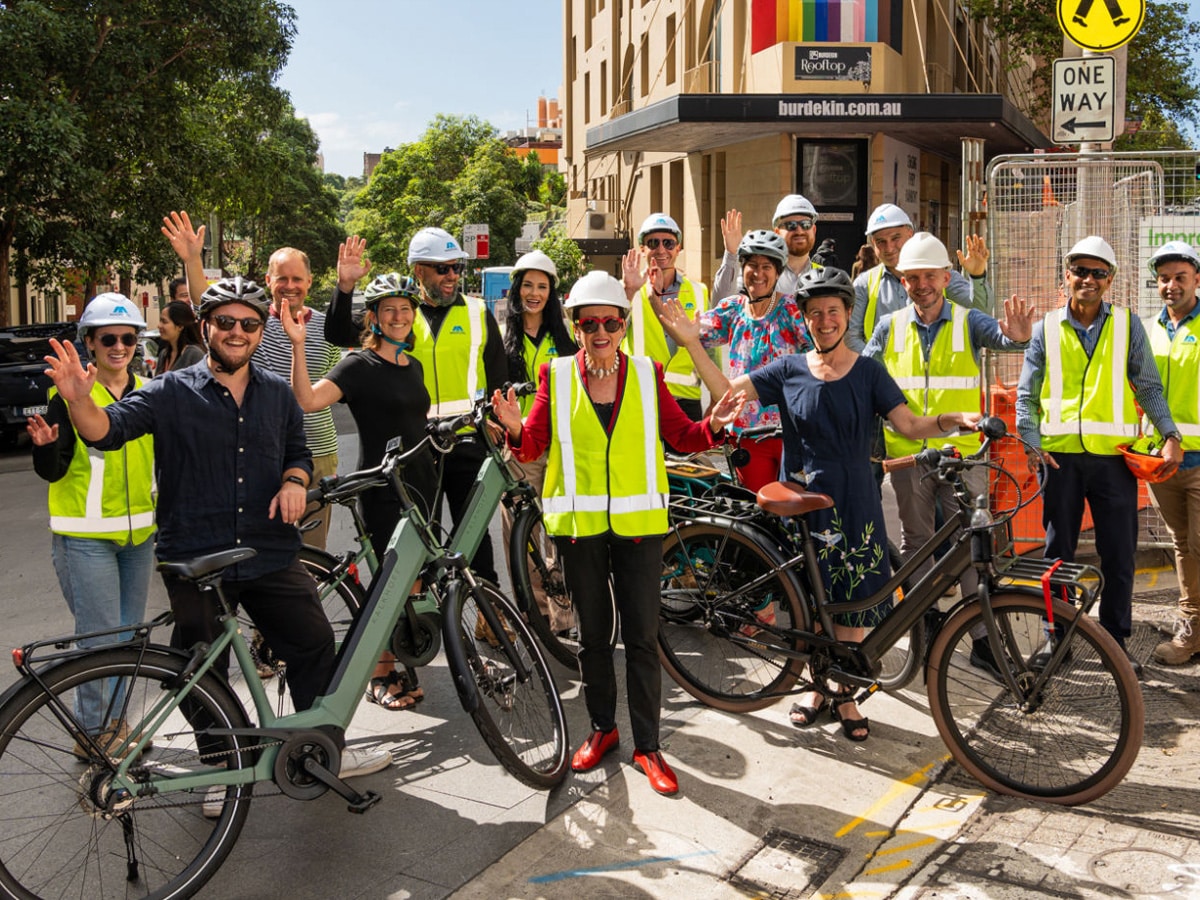 Lord Mayor of Sydney Clover Moore annoncing the Oxford Street west cycleway is under construction