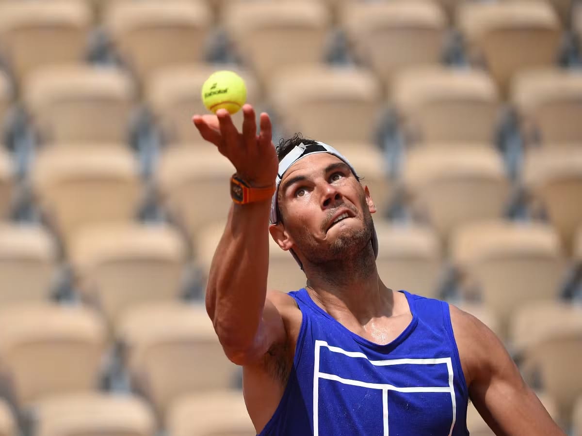 Rafael Nadal doing tennis ball drills
