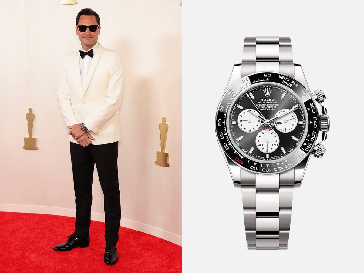 Roger Federer wearing a Rolex 'Le Mans' Daytona 2023 at the 2024 Academy Awards | Image: Getty/Rolex