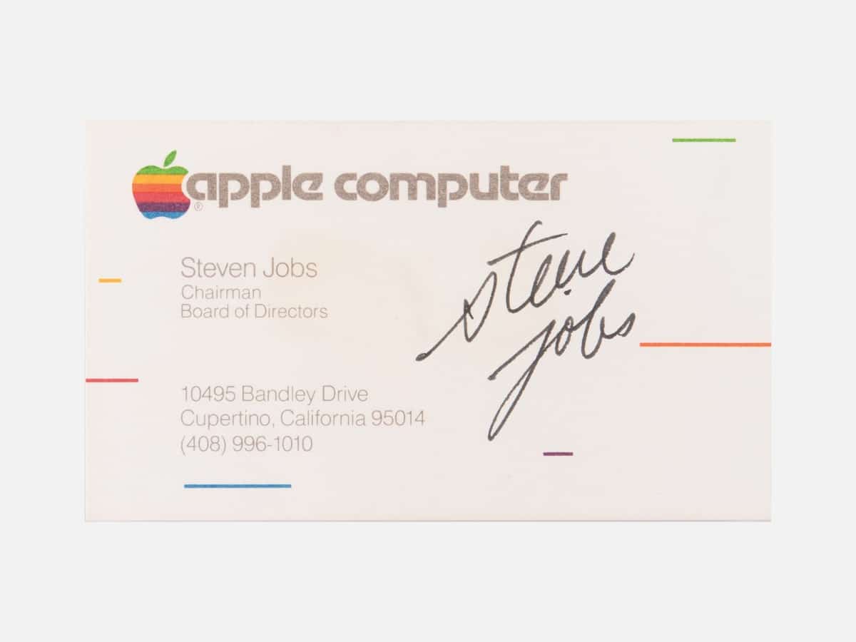 Steve jobs signed business card close up