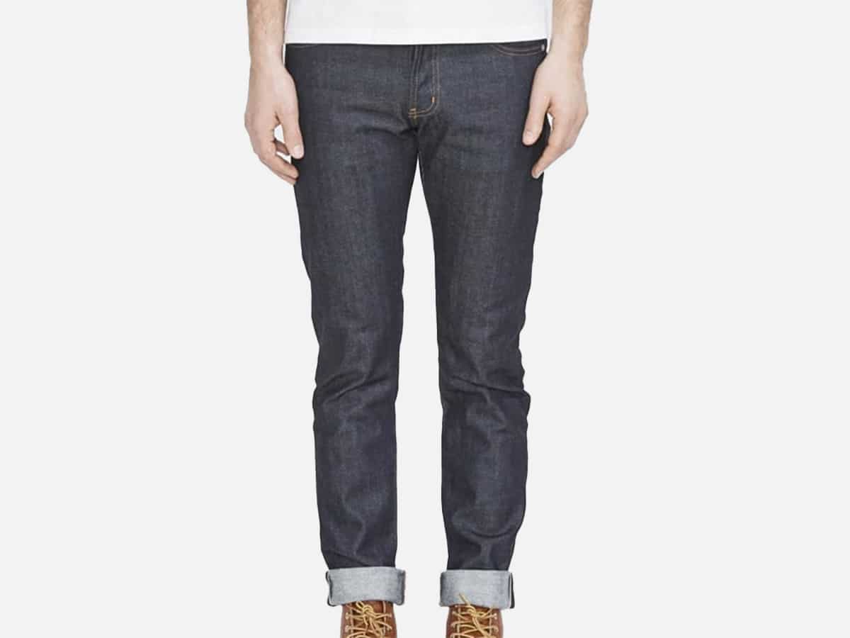 Male model in Naked and Famous Denim Super Skinny Guy Right Rand Twill (Indigo)