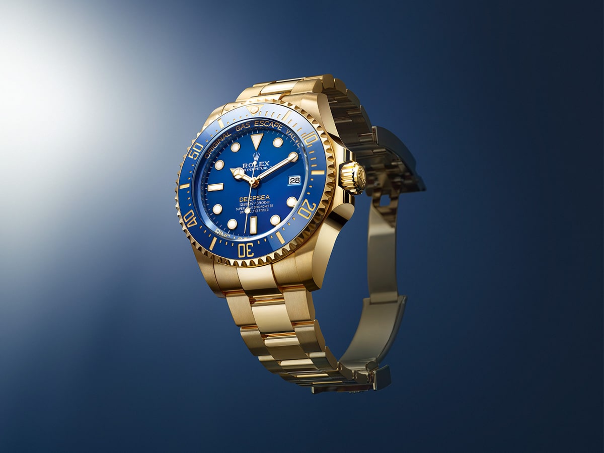 Rolex deepsea in 18 ct yellow gold with blue lacquer dial