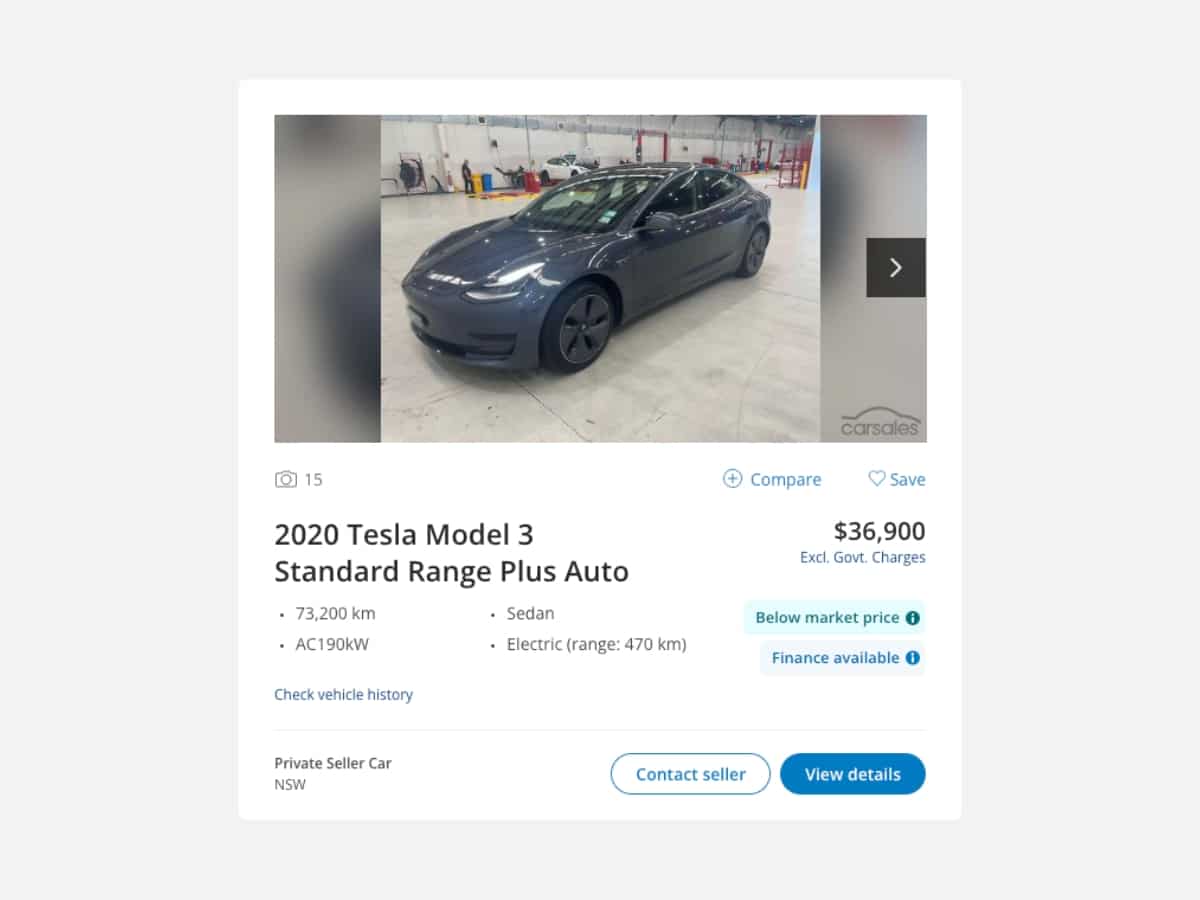 Tesla model 3 used car for sale in australia