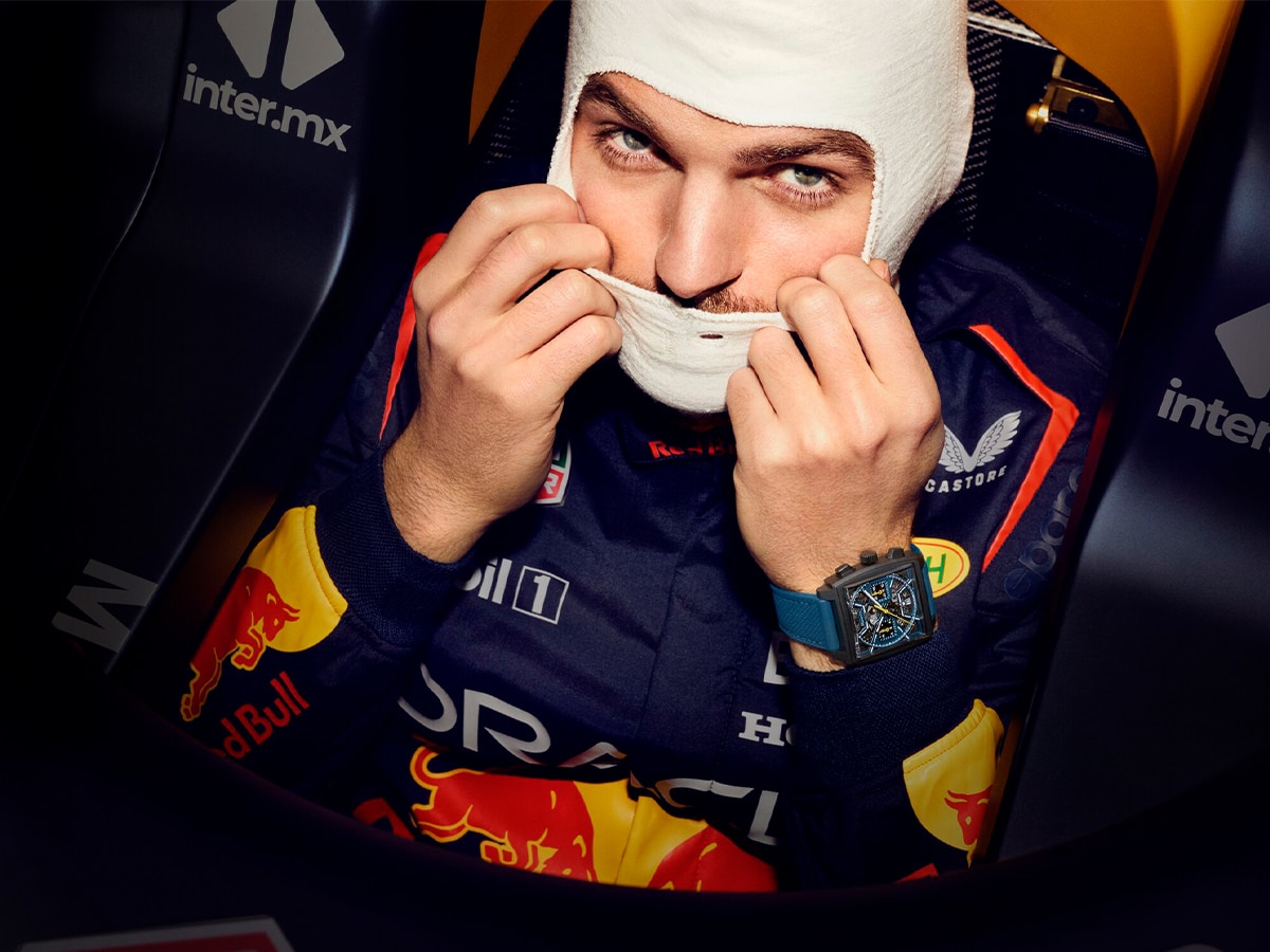 Red Bull Racing driver Max Verstappen wears the TAG Heuer Monaco Chronograph | Image: Supplied