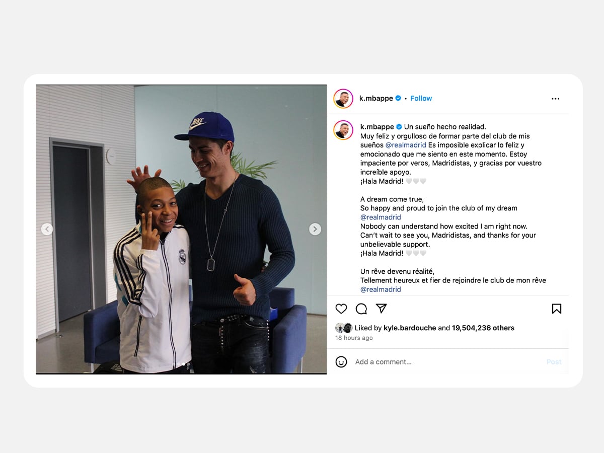 Kylian Mbappé sharing the news via Instagram | Image: Instagram