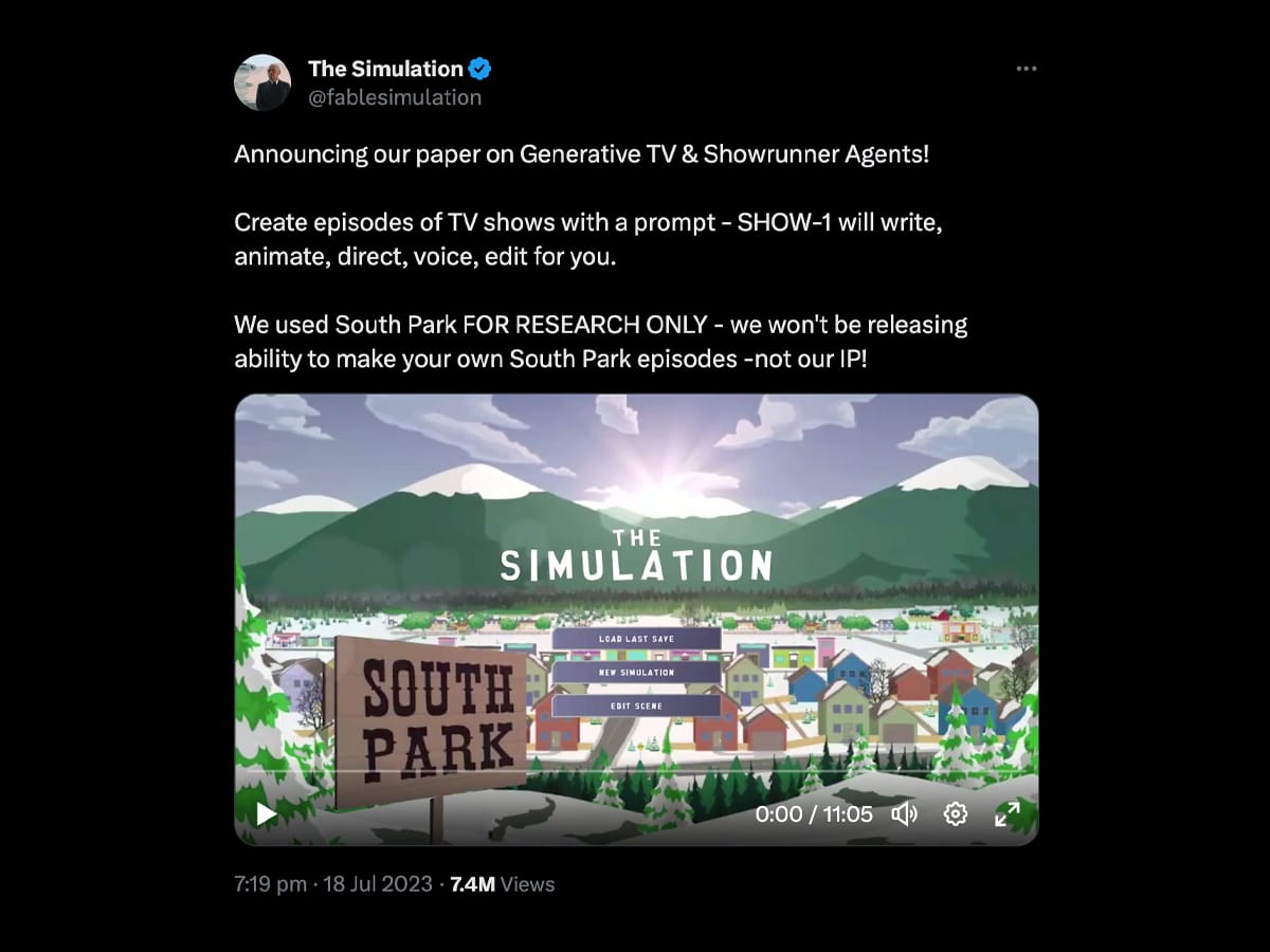 Announcement of the new Showrunner app | Image: X (formerly Twitter)