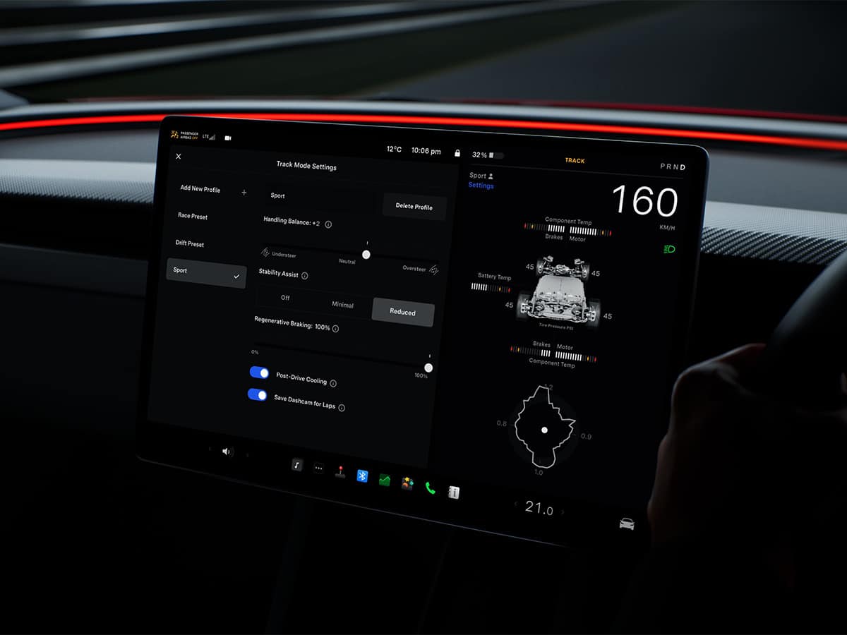Tesla model 3 track mode screen