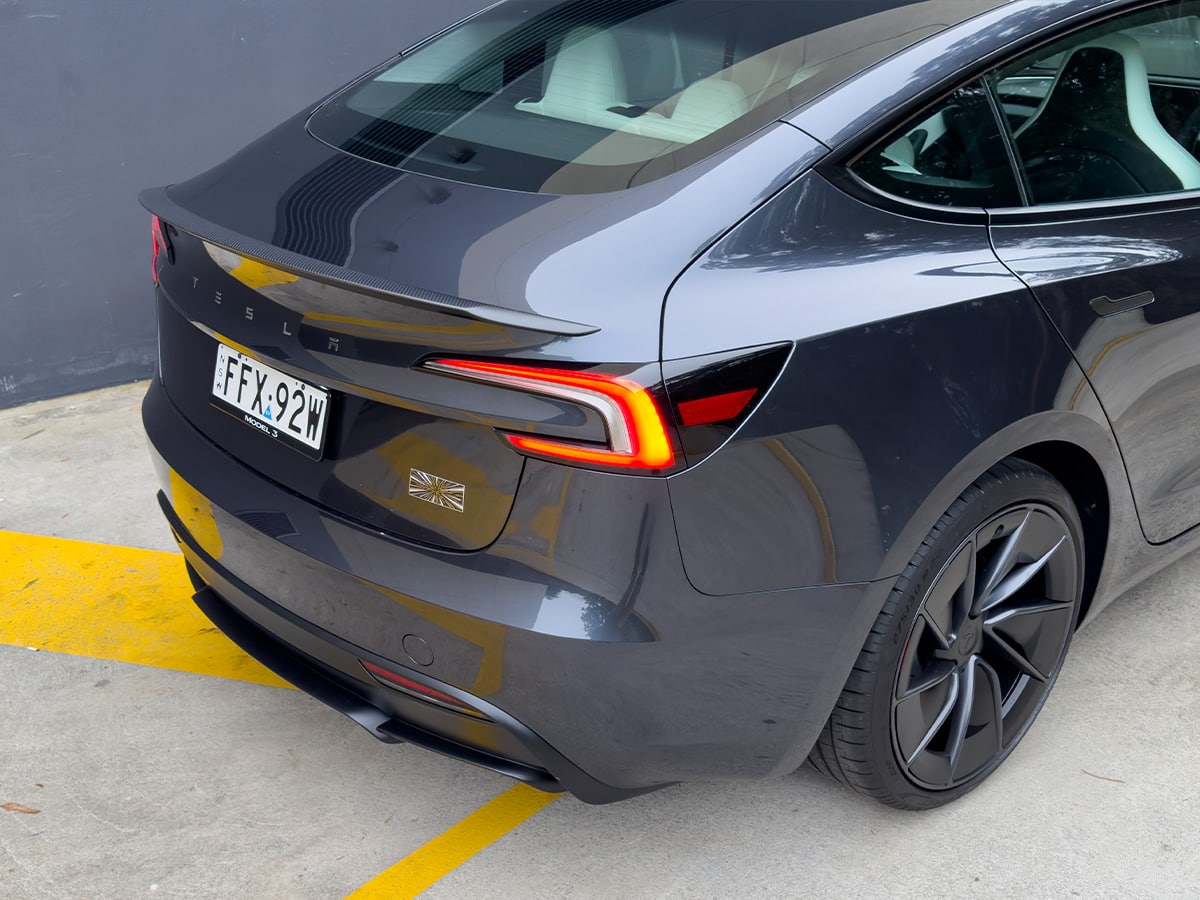 Tesla model 3 performance close up of rear end