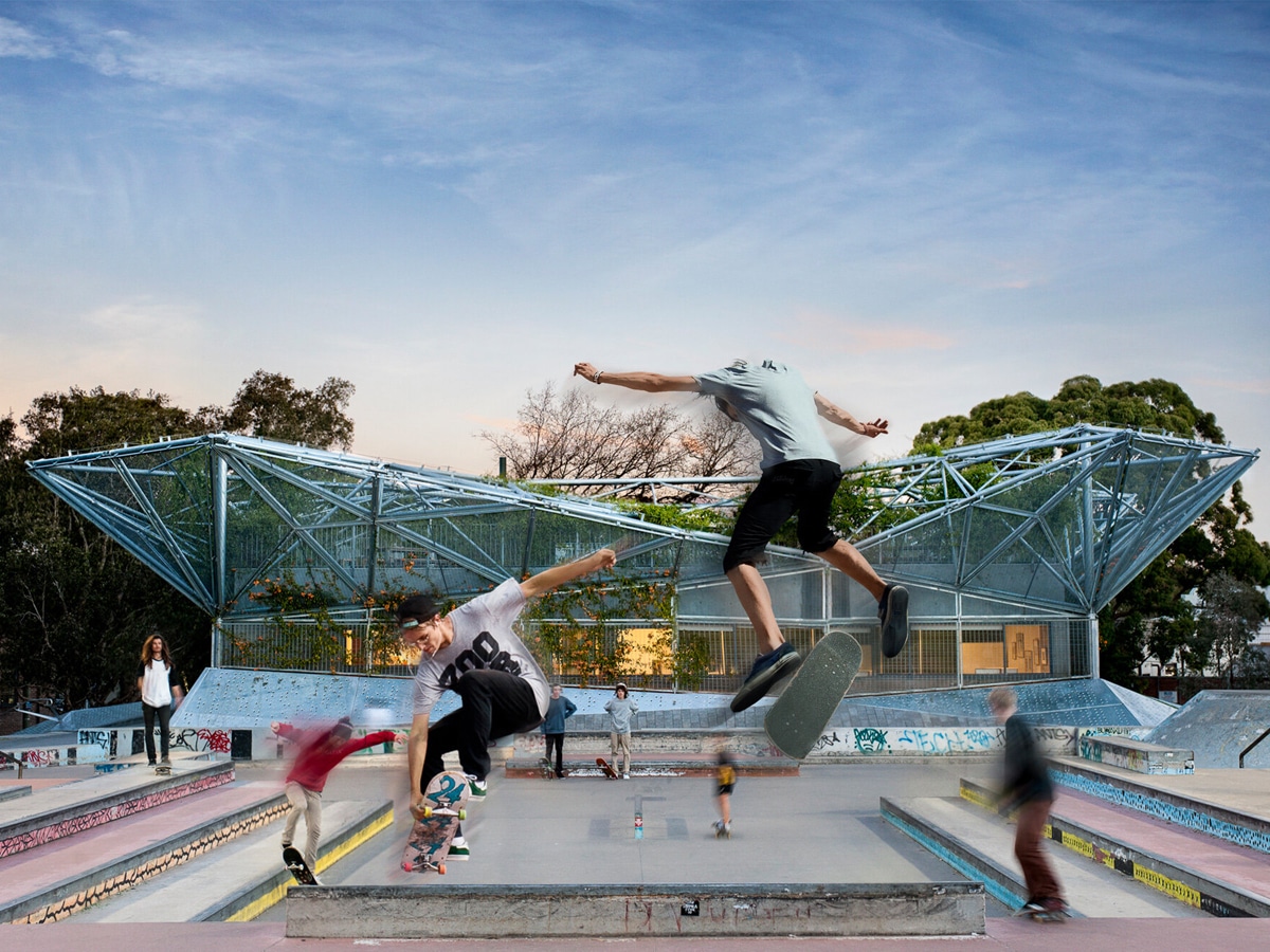 a group of skateboarders at Waterloo Skatepark