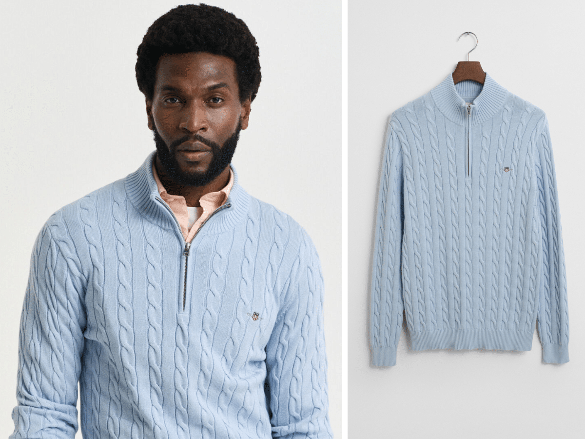 GANT Cotton Cable Knit Half-Zip Sweater | Image: Supplied