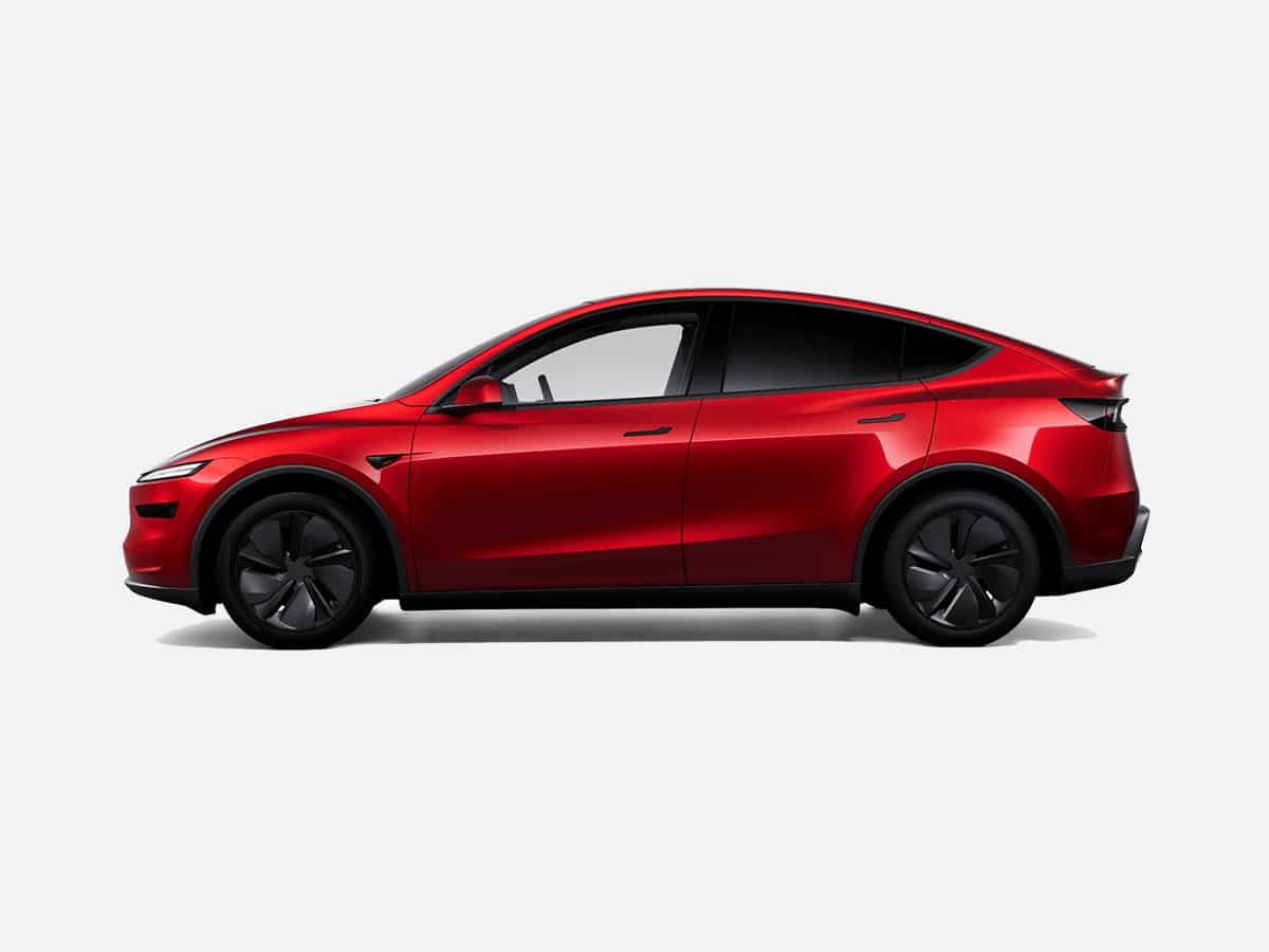 2025 tesla model y side profile in ultra red