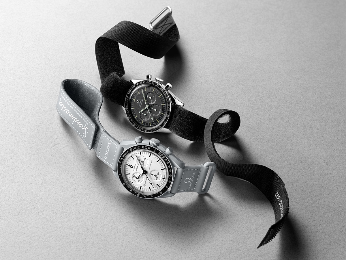 Omega x swatch moonswatch 1965 on table