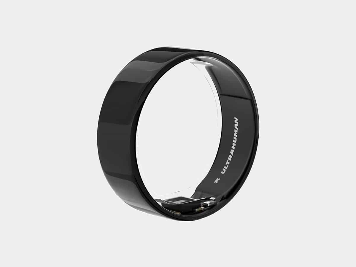 Ultrahuman Ring AIR in black with sensors visible on the inner band