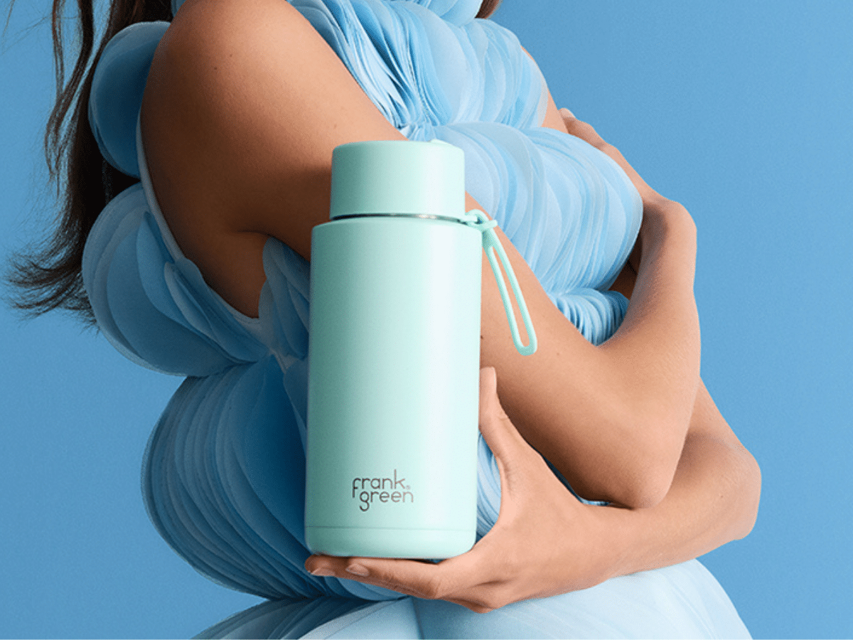 Ceramic Reusable Bottle with Straw Lid in Peppermint | Image: frank green