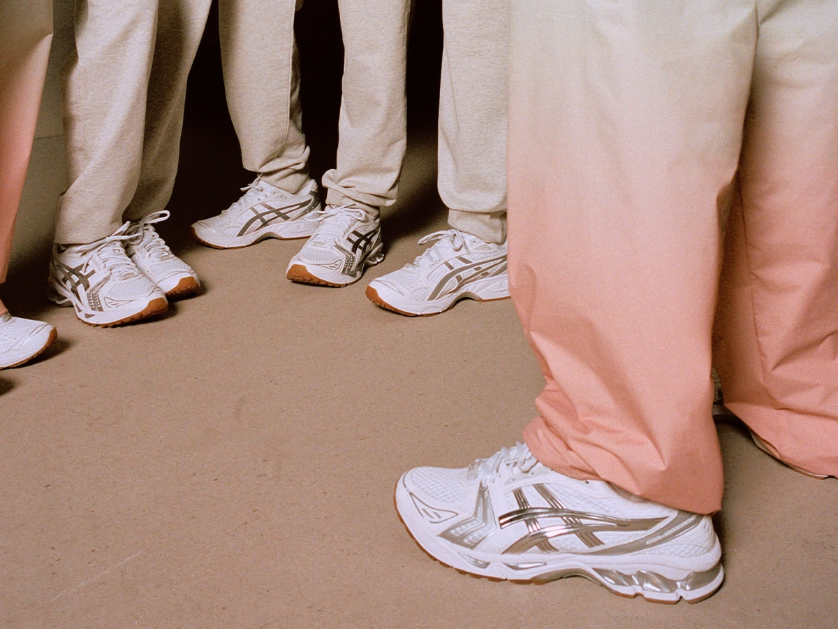 Asics and a p c on foot with tracksuit
