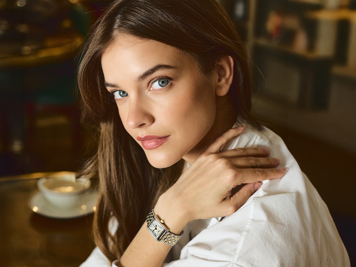 Longines ambassaord Barbara Palvin wearing the new Longines Mini Dolcevita | Image: Supplied